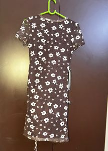 Brown Floral Ruched Mini Dress