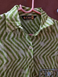 Green Zigzag Print Pajama Set