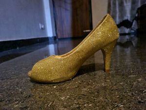 Sparkly Gold Peep-Toe Heels