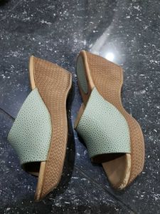 Light Green Textured Slip-On Sandals