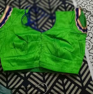 red badhani saree Vibrant Green Embroidered Blouse