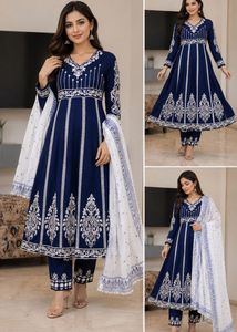 Elegant Navy Blue Embroidered Kurta Set