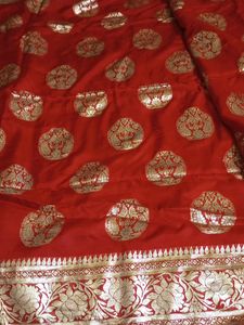 Red Saree With green Brand New Blouse
