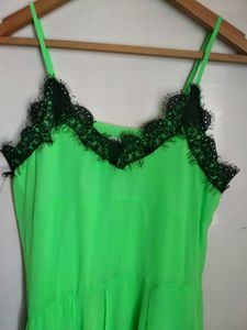 Neon Green Lace Trim Cami Dress