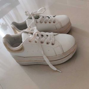 White &amp; Gold Platform Sneakers