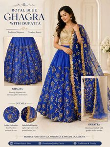 Blue Dupatta and grara with Gold Embellishments