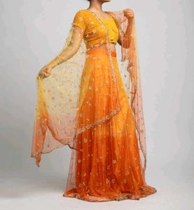 Orange &amp; Yellow Ombre Lehenga Choli Set