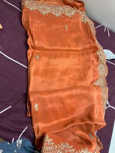 Rust Orange Pure Silk Saree