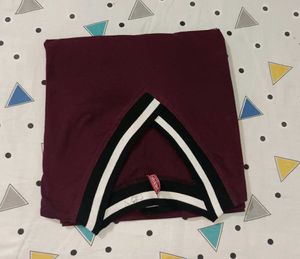 Maroon V-Neck Striped Trim Top