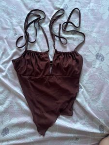 Brown Halter Neck Bikini Top