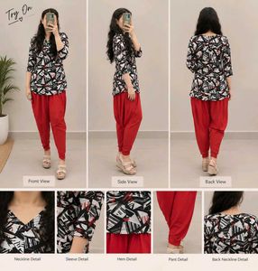 Stylish Printed Kurta with Red Pants