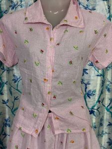 Pink Fruit Print Pajama Set