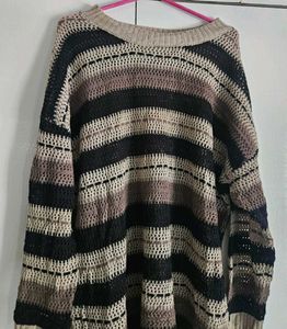 Striped Crochet Knit Sweater
