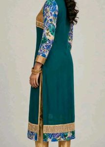 Elegant Teal Kurta Set with Floral Sleeves