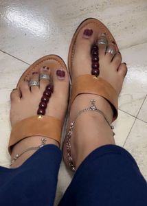 Stylish Tan Brown Beaded Flats