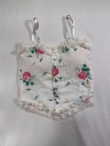 Floral Lace Trim Corset Top