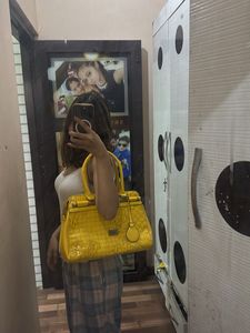Stylish Yellow Patent Leather Handbag