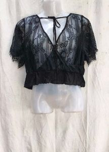 76209. Black Lace Back Tie Top