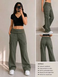 Olive Green Cargo Downfold Pants💌