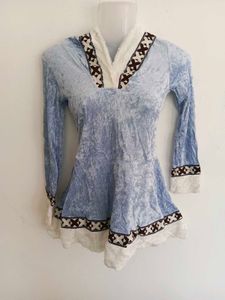 Ice Blue Crushed Velvet Hooded Dress