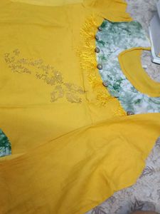Yellow Kurta Set with Green Print