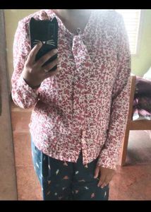 Floral Print Tie Neck Blouse