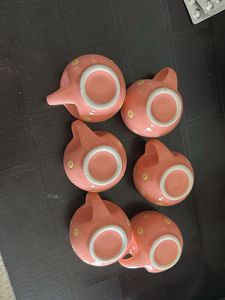 Set of 6 Pink &amp; Yellow Polka Dot Mugs