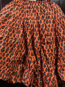 Bohemian Orange &amp; Green Print Maxi Skirt