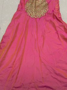 Radiant Pink &amp; Gold Embroidered Festive Anarkali G