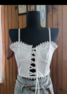 White Lace-Up Corset Top
