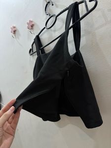 Black Square neck crop top with side zip