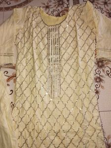 Elegant Lemon Yellow Gota Embroidery Suit Set