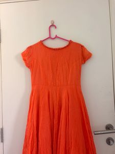 Vibrant Orange Anarkali Dress pure cotton