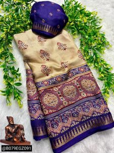Kalamkari Ajrakh digital print saree
