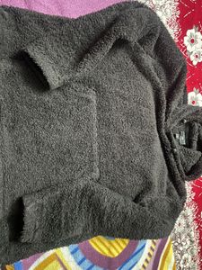 H&amp;M Black Teddy Hoodie Jacket – Small (Relaxed Fit