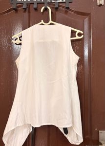 White Sleeveless Vest with Buckle Detail
