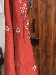 Orange Embroidered Kurta set with dupatta