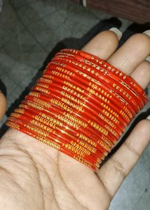 All Bangles Red Glass  with Gold Patter