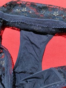 Women's Navy Blue Floral Lace Brief