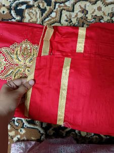 Red &amp; Gold Embroidered Salwar Kamee