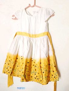 Cute Floral Girls Dress White And Yellow Combinati