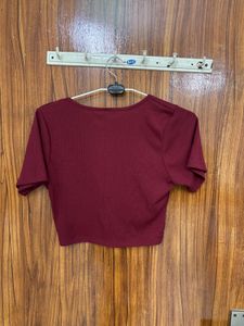 Maroon Twist Front Crop Top