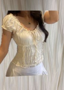 Cream Ruffled Puff Sleeve Top