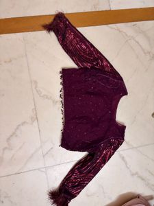 Stunning Sequin Blouse with Feather Trim