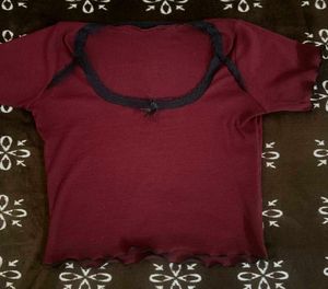 Cute Burgundy Ribbed Top