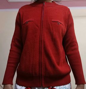 Red Zip-Up Knit Jacket