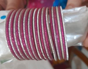 Beautiful  dark PINK &amp; Silver Colour metal Bangles