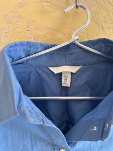 Blue Cropped Button-Up Shirt