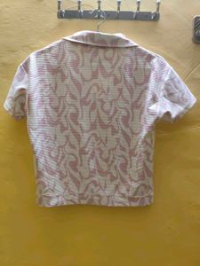 Pink Printed Collared Crop Top (XS &amp; S)