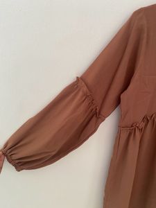 Women Nude A Line Dress With Puff Sleeve